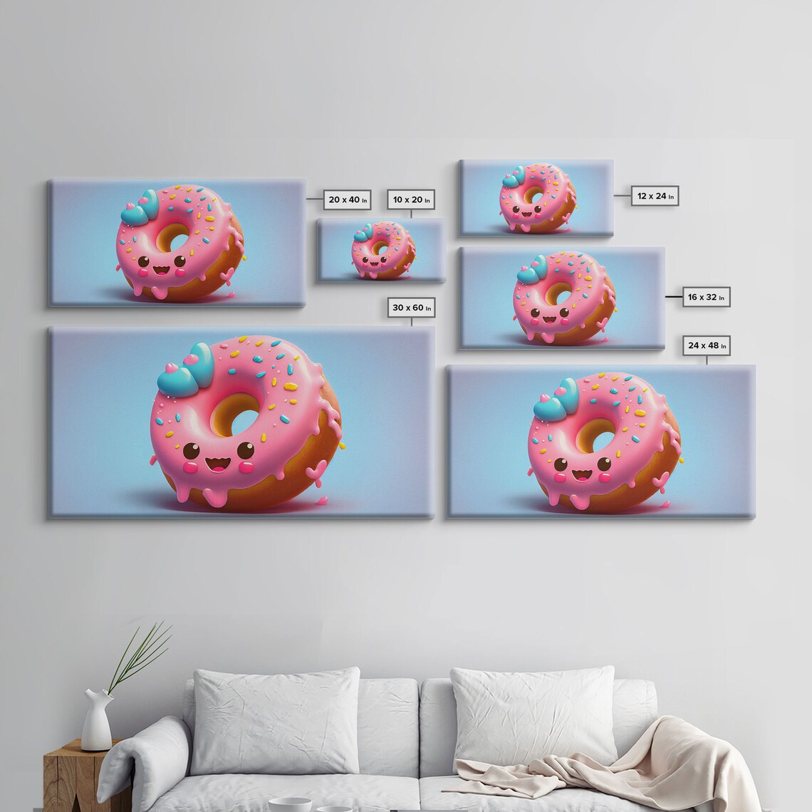 Smiling Pink Donut Kawaii Anime Style Cute Kids Room Dessert Poster - Image 2