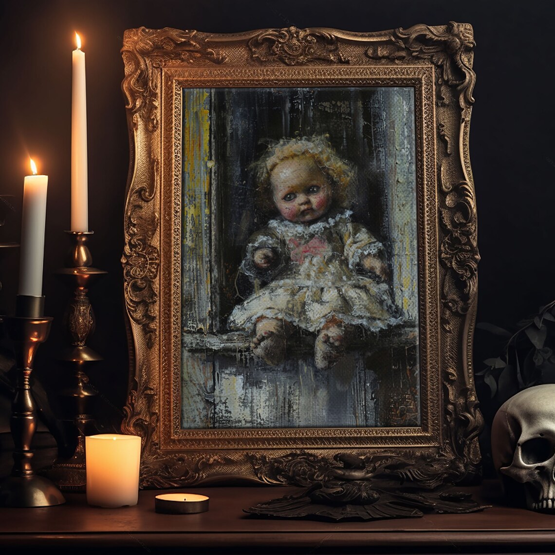 Creepy Vintage Doll Blonde Curls Dark Victorian Doll Art Poster - Image 6