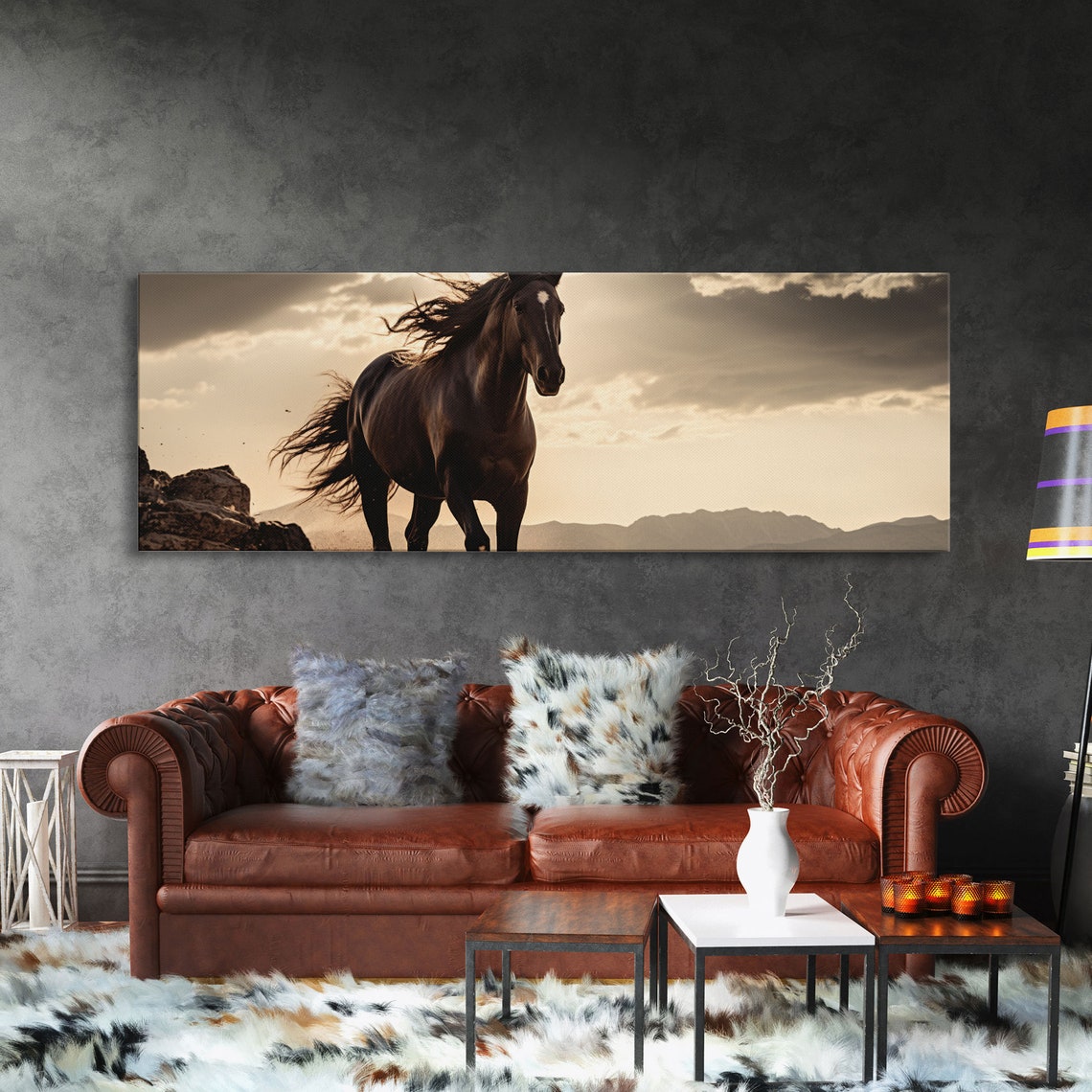 Majestic Dark Horse Sunset Backlit Windblown Mane Dramatic Wall Art - Image 3
