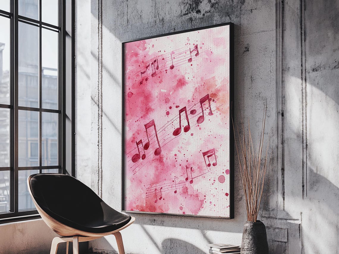 Pink Musical Notes Watercolor Floating Melody Music Lovers Wall Poster - Image 2