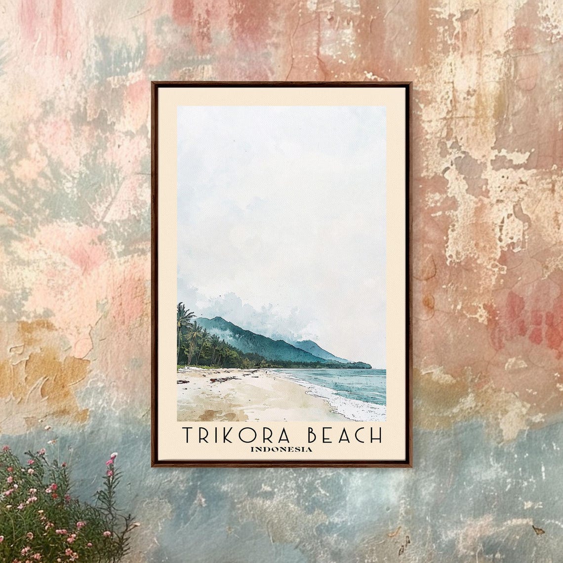 Trikora Beach Indonesia Palm Shore Mountain Water Watercolor Poster - Image 3