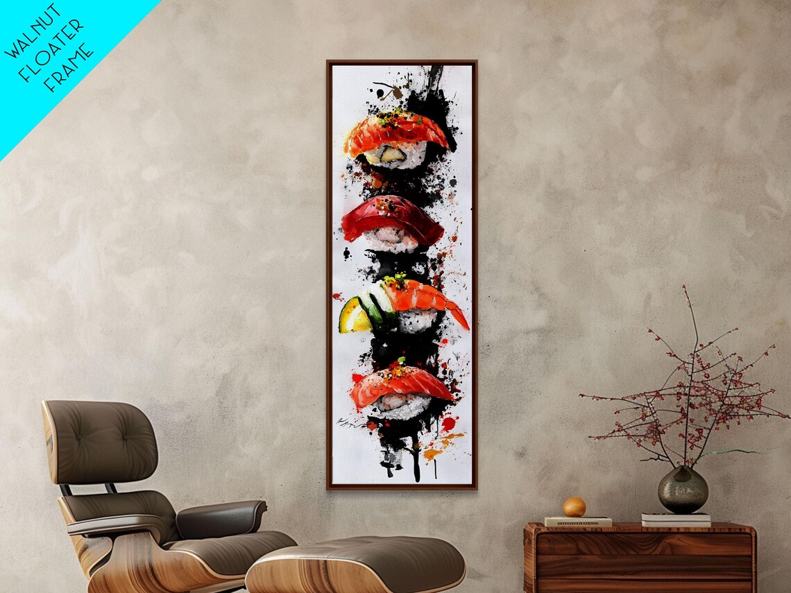 Sushi Nigiri Watercolor With Ink Splashes Japanese Food Art Poster - Image 5