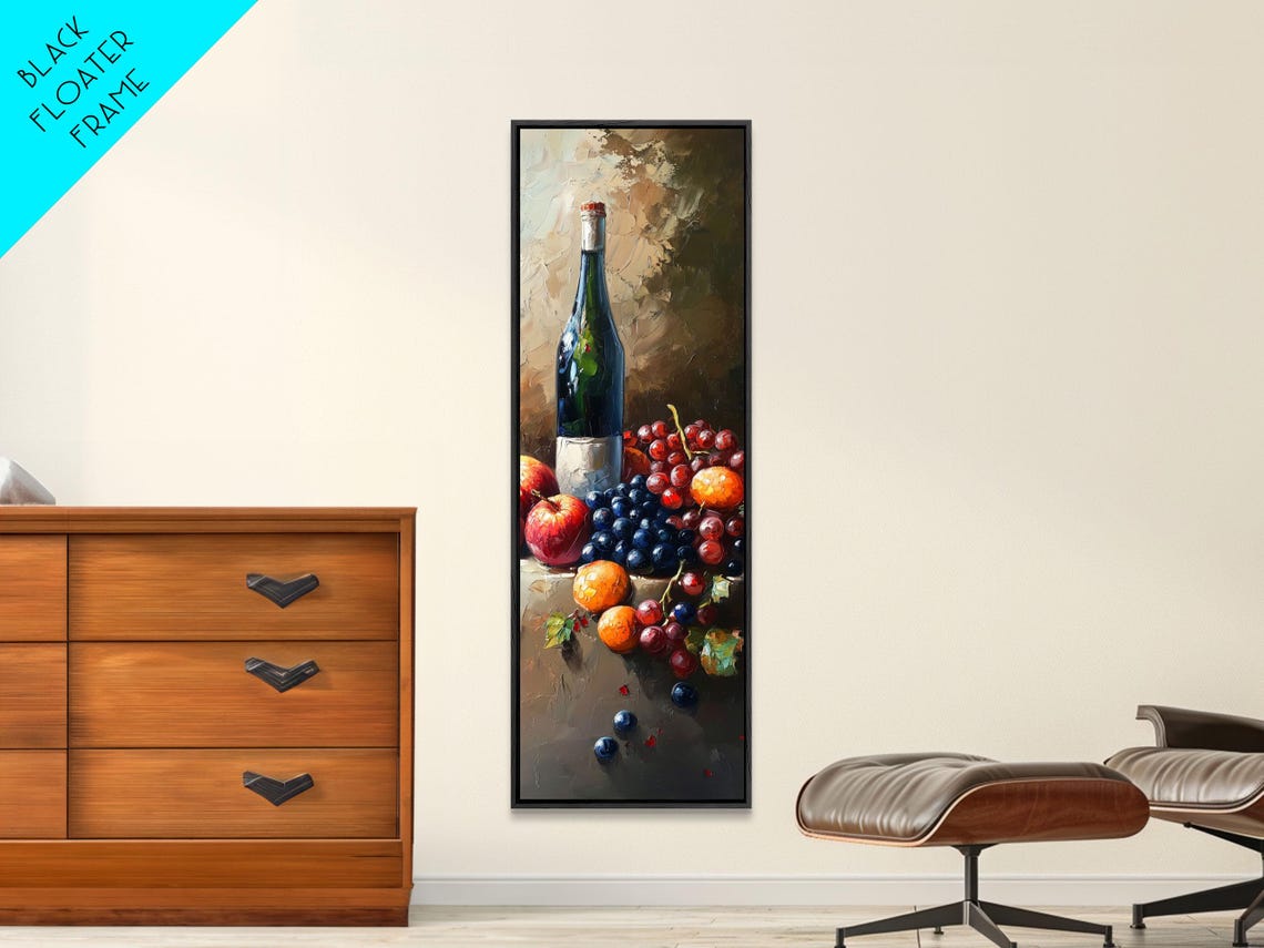 Wine Bottle Apples Grapes Oranges Classic Still Life Kitchen Poster - Image 2
