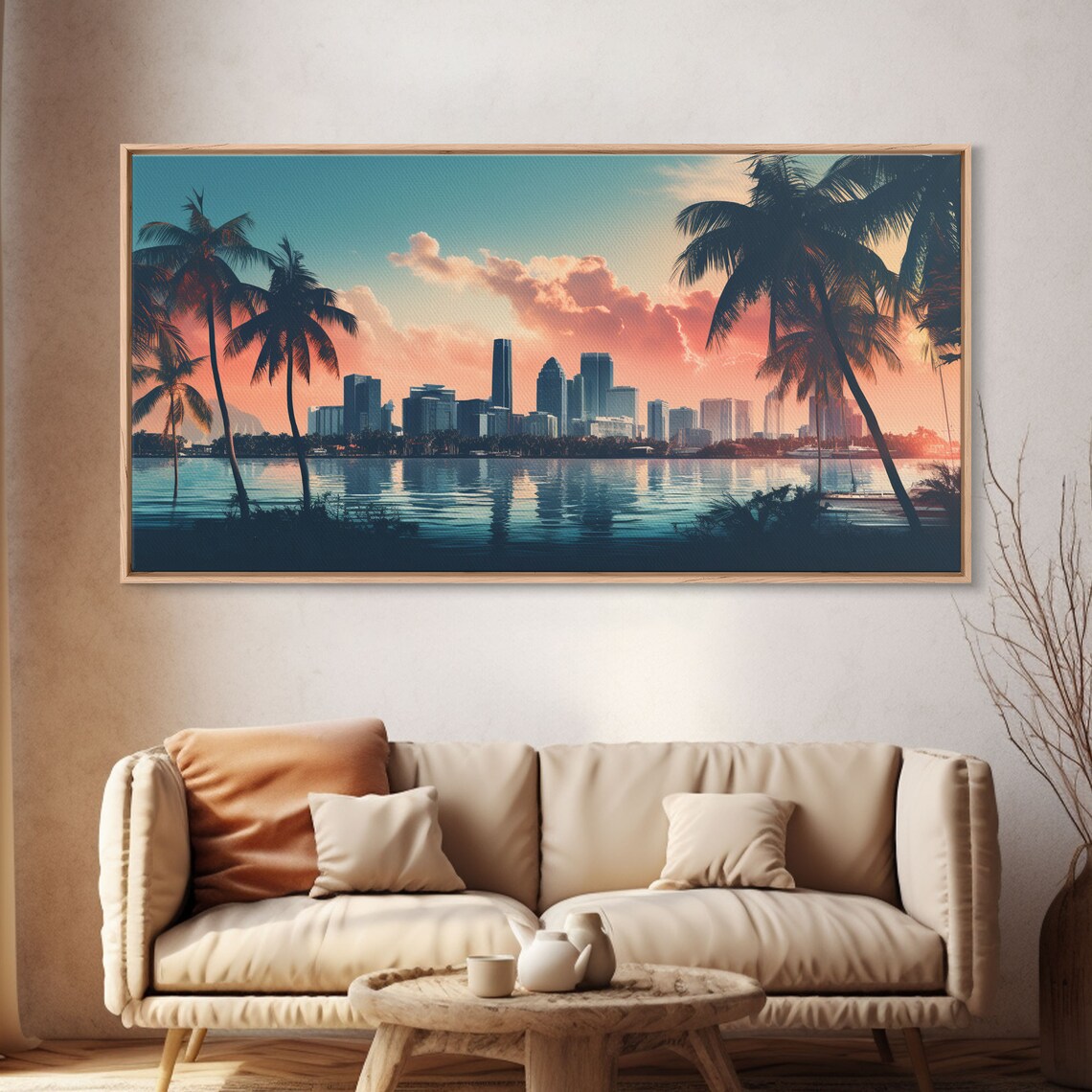 Miami Skyline Sunrise, Vaporwave Retro Art Print - Image 4