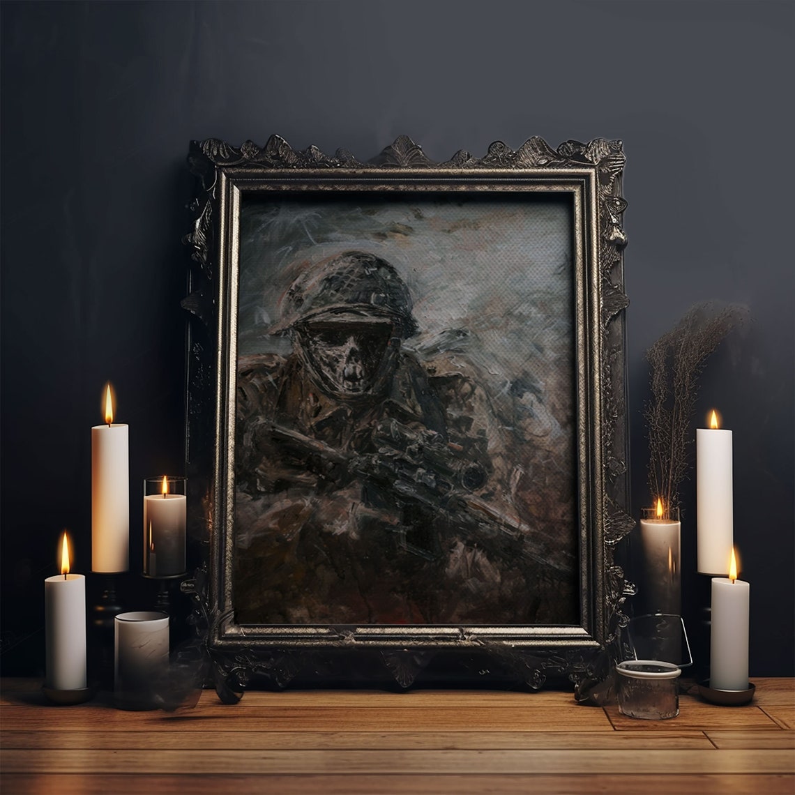 Skeletal Soldier Battle Smoke Haunting War Portrait Gothic Poster - Image 6