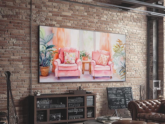 Cozy Chairs Print Cottagecore Wall Art Rustic Farmhouse Decor Living Room Cozy Decor Warm Pink Sofa Print