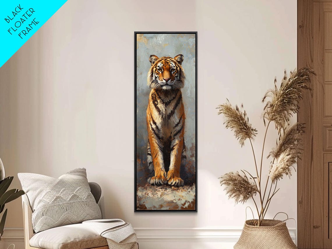 Majestic Tiger Portrait Standing Painterly Rustic Animal Wall Art - Image 2