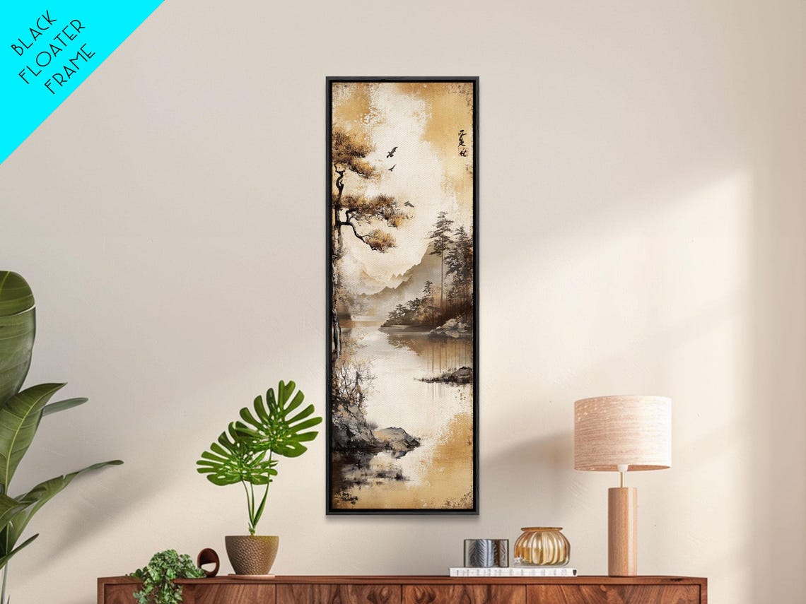 Tranquil Mountain Landscape Print Rustic Wall Art Serene Minimalist Decor Asian Inspired Nature Artwork Zen Framed Piece - Image 5