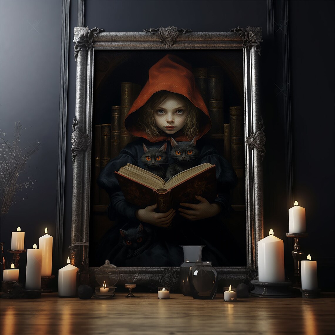Little Witch and Her Familiars, Gothic Art Print - Image 4