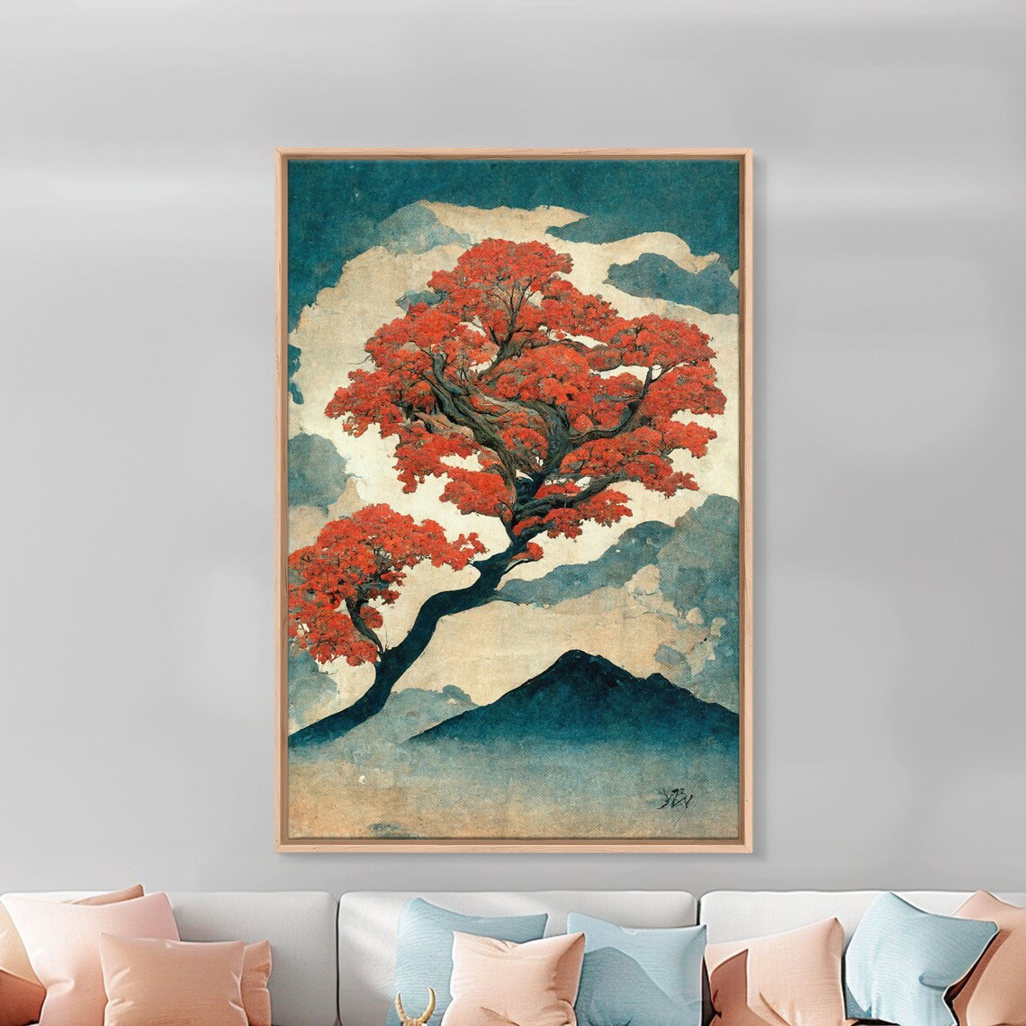 Japanese Maple Tree, Vintage Woodblock Art Print