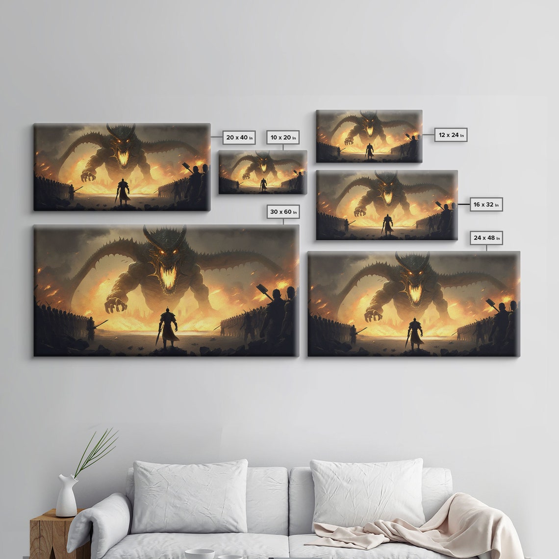 Warrior Facing Fire Dragon Epic Battle Fantasy Dark Knights Art Poster - Image 2