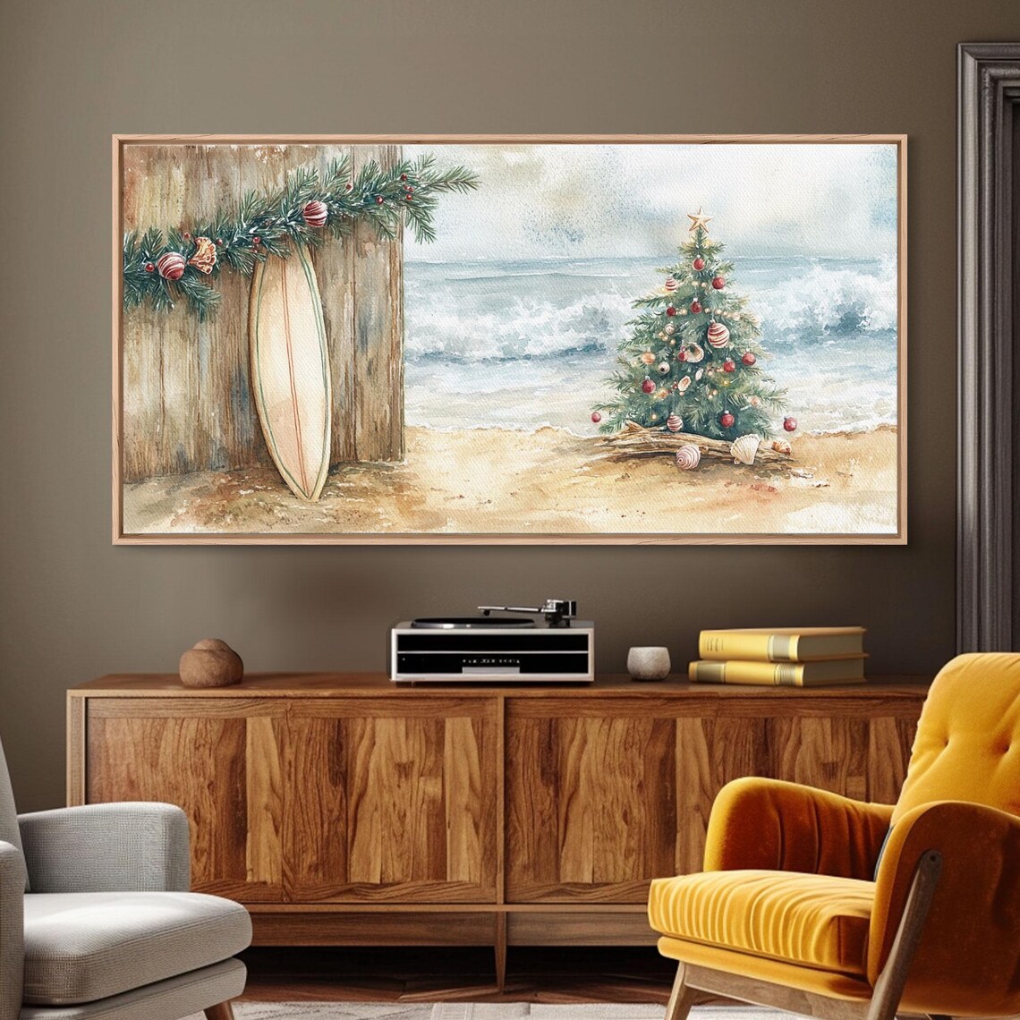 Christmas Tree On Sandy Beach, Coastal Decor - Image 2