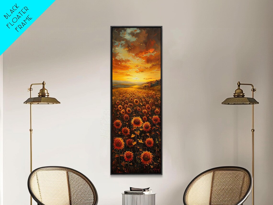 Sunflower Field Fiery Sunset Golden Sky Dramatic Floral Art Poster - Image 6