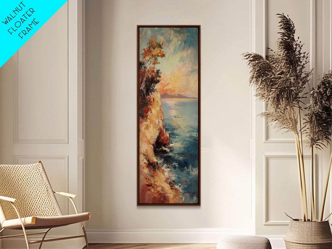 Sunset Over Rocky Coastal Cliff Seascape Oil Painting Travel Poster - Image 6