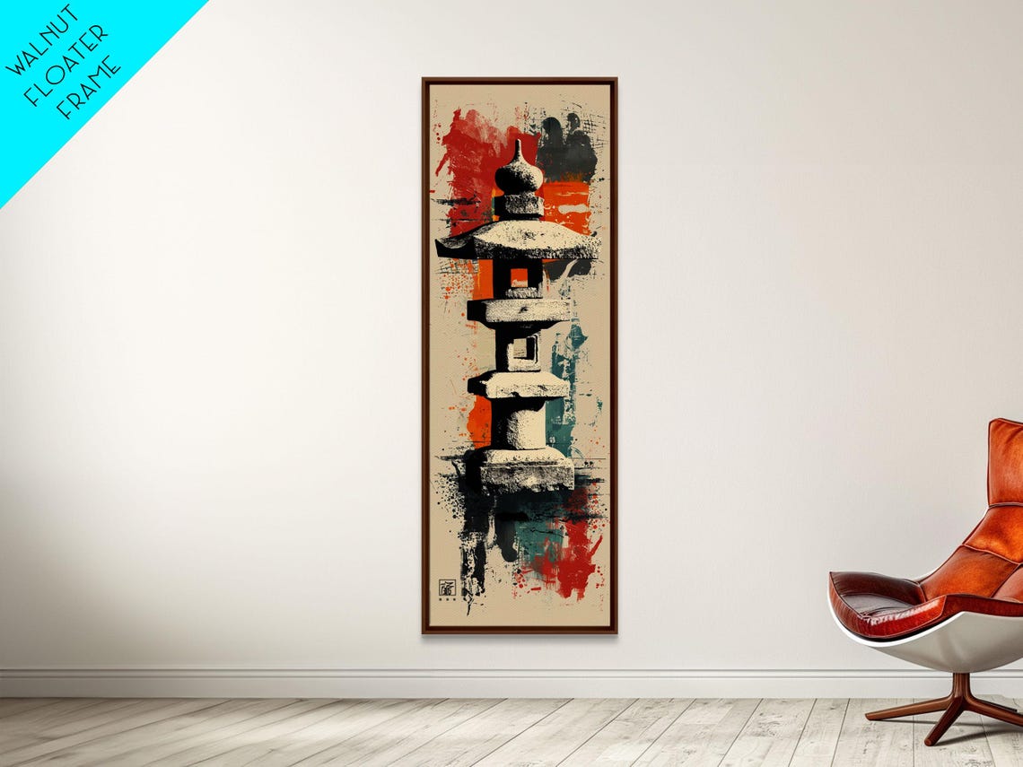 Zen Stone Lantern Skinny Art Tall Art Japanese Ukiyo E Inspired Framed Wall Art
