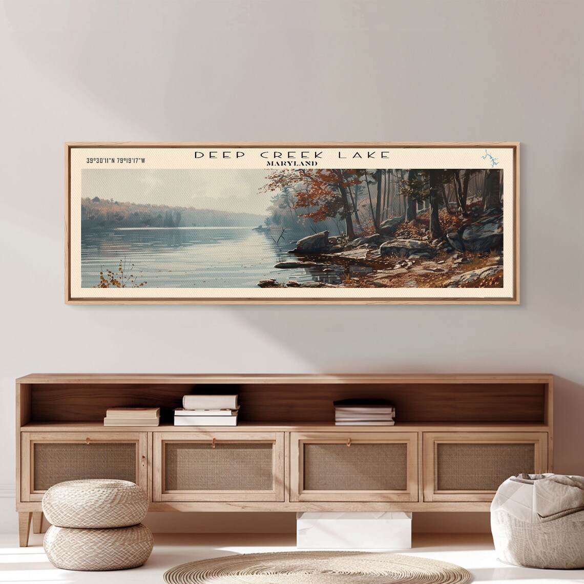 Deep Creek Lake Maryland Rocky Autumn Shore Misty Water Travel Poster - Image 5