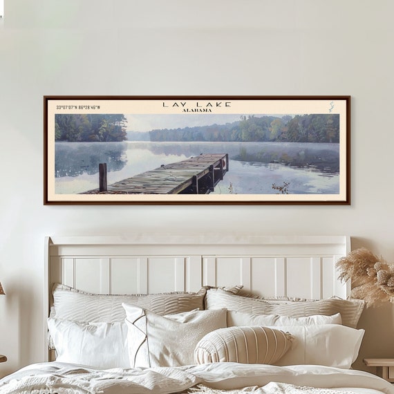 Lay Lake Alabama Framed Print Lake House Decor Panoramic Wall Art Travel Poster Beautiful Landscape Painting Modern Art