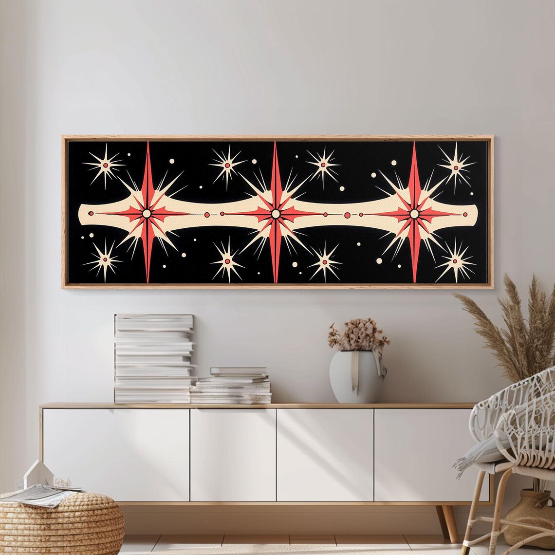 Atomic Age Starburst Red Black Mid Century Modern Retro Art Poster