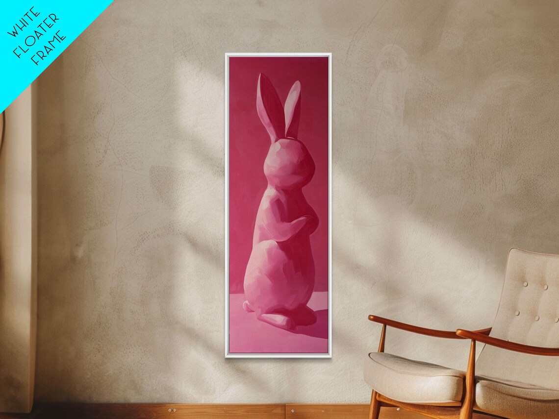 Monochrome Pink Abstract Bunny Rabbit Modern Animal Art Poster - Image 2
