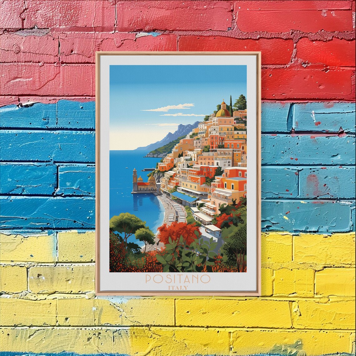 Positano Italy Amalfi Coast Cliffside Village Beach View Travel Poster - Image 3