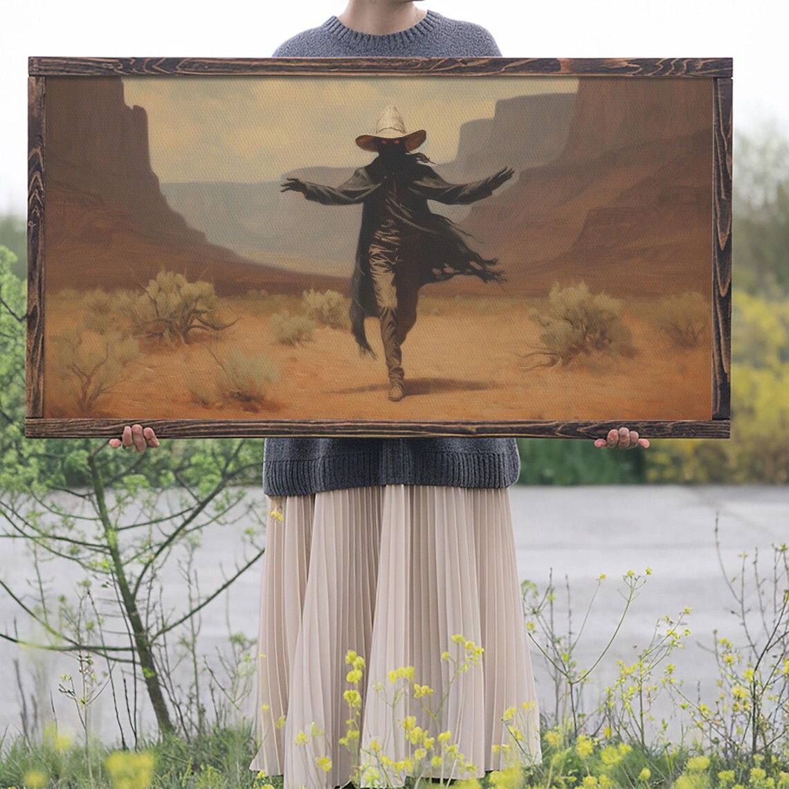 Ghost Cowboy With Arms Outstretched In Red Rock Desert Canyon Poster - Image 2