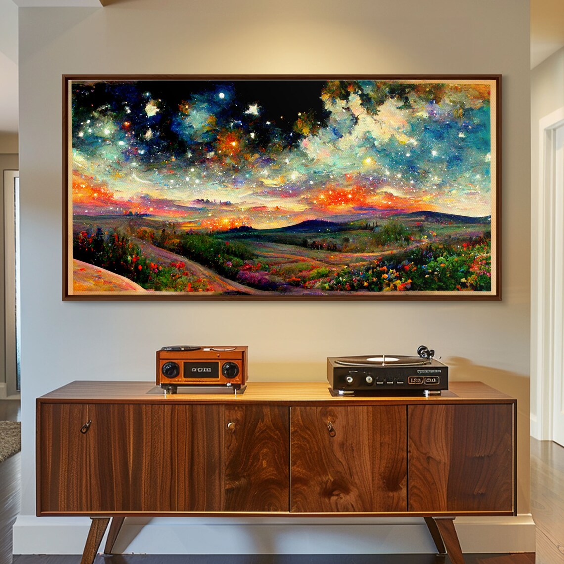 Colorful Night Sky Landscape, Living Room Art Print - Image 3
