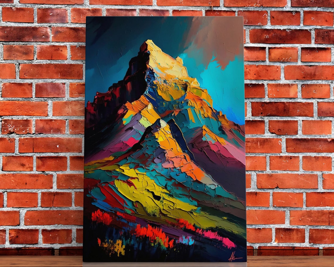 Colorful Abstract Mountain Summit Impasto Sunset Peaks Wall Art Poster - Image 4
