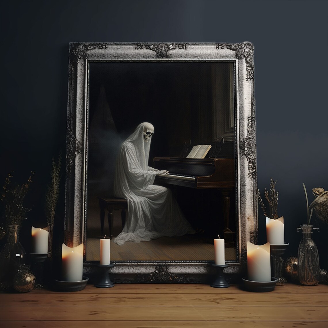 Gothic Ghost Playing Piano Dark Victorian Haunted Oil Painting Poster - Image 6