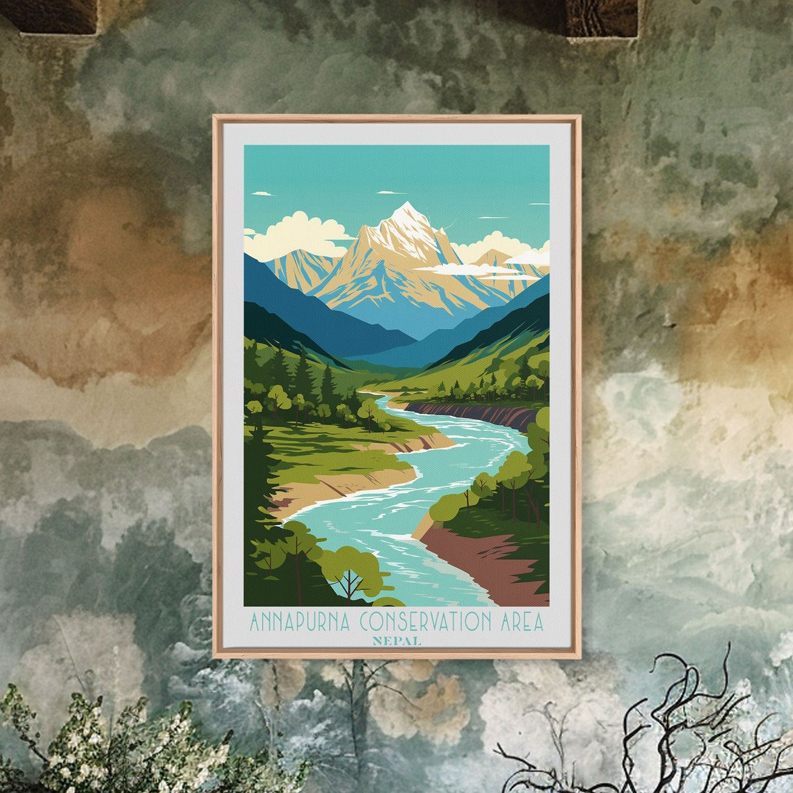 Annapurna Conservation Area Nepal Snowy Peak River Valley Poster - Image 3