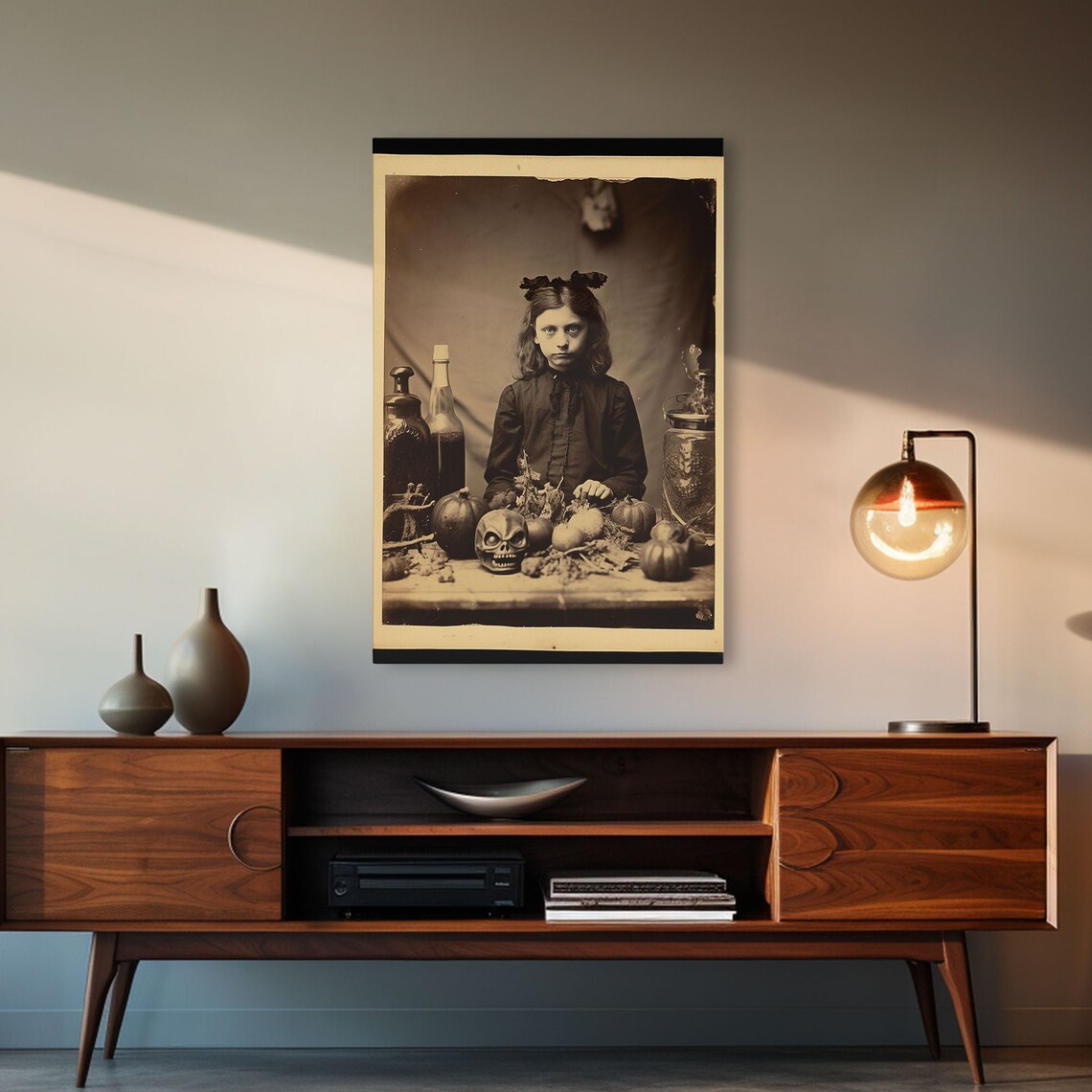Spooky Vintage Photograph Girl Skulls Pumpkins Apothecary Gothic Decor Poster - Image 4