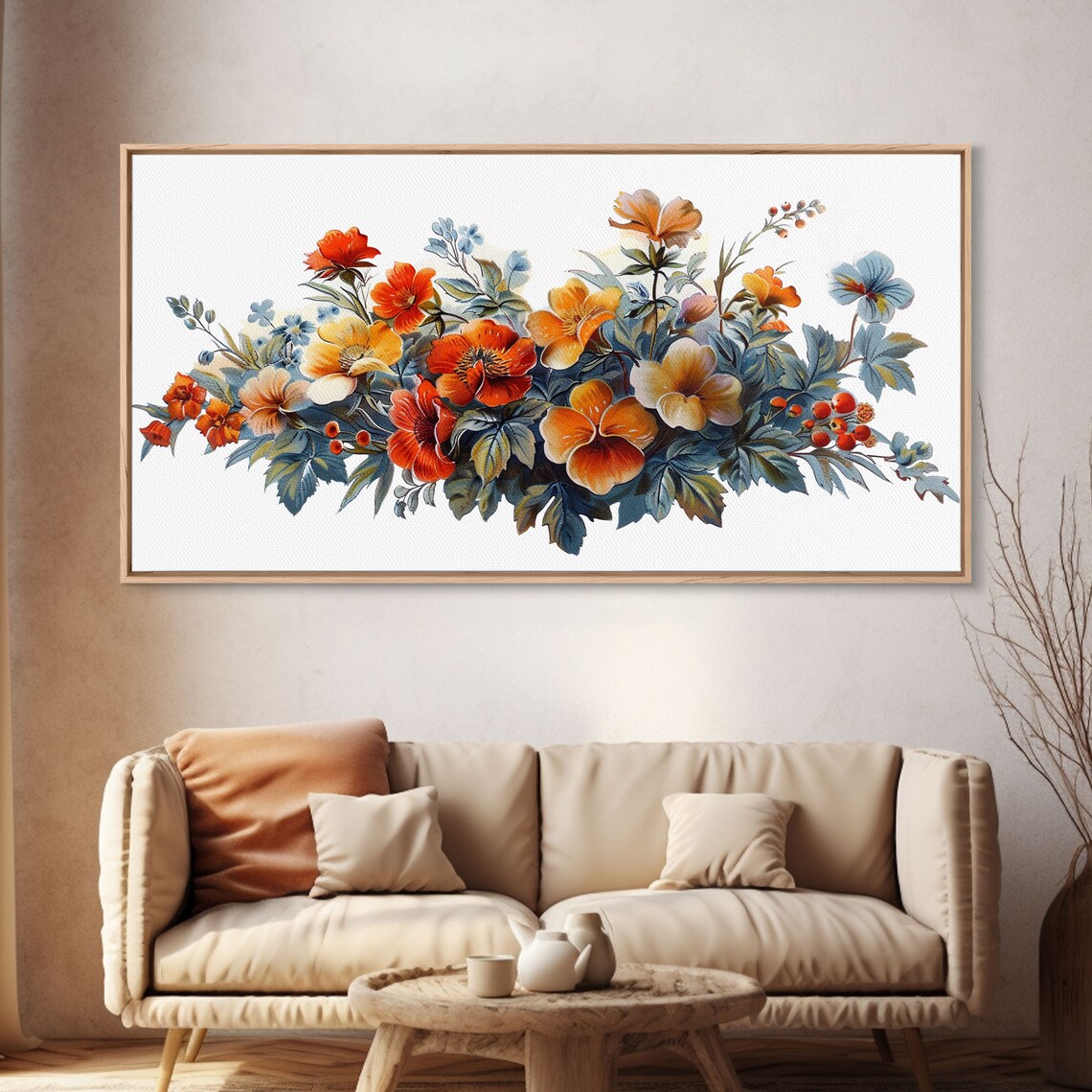Autumn Poppies Pansies Watercolor Floral Arrangement Bright Art Poster - Image 4