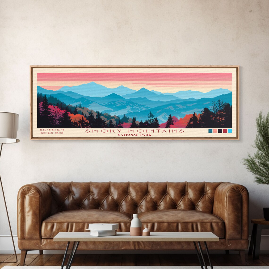 Smoky Mountains National Park Pink Sky Autumn Forest Travel Poster