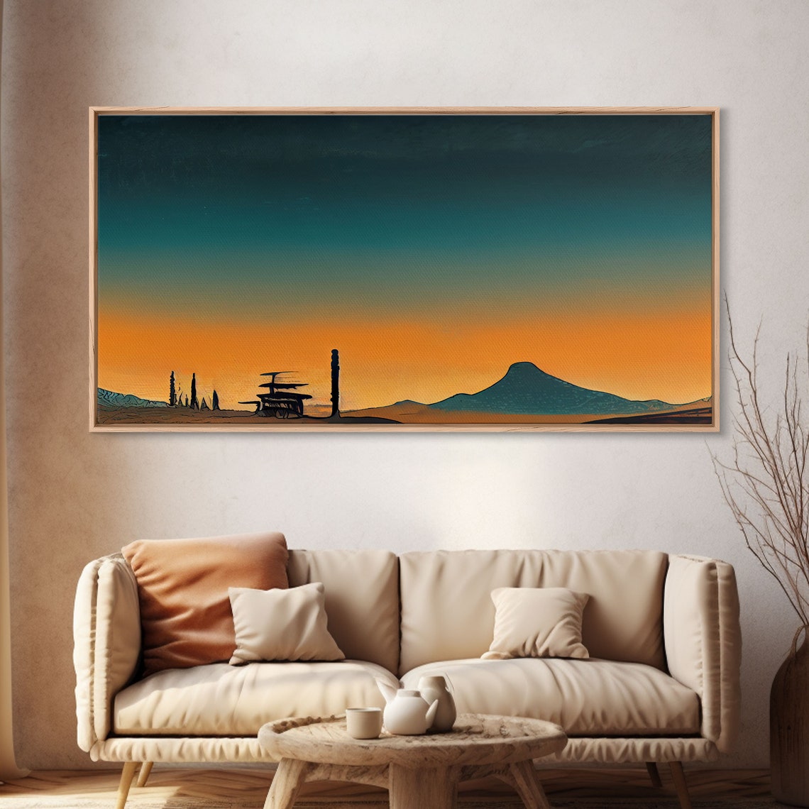 Minimalist Desert Sunset With Teal Orange Gradient Sky Modern Print - Image 4