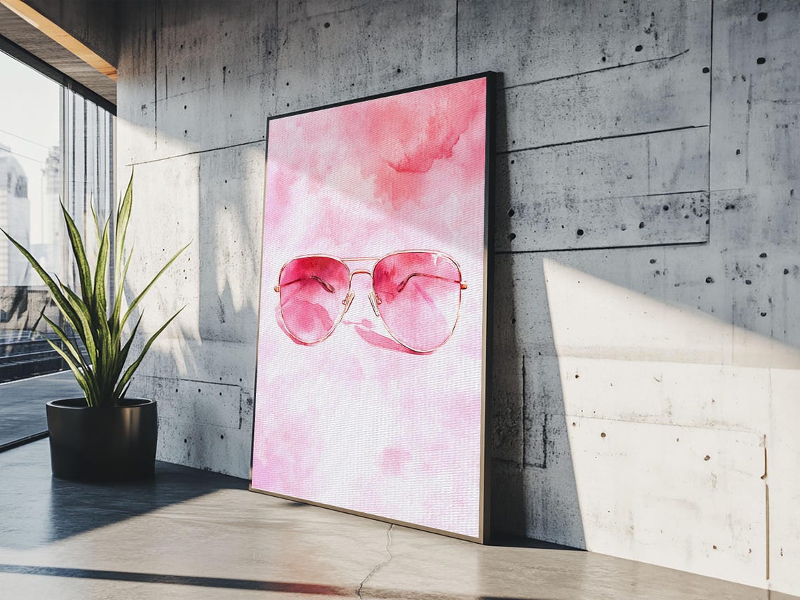 Pink Aviator Sunglasses Watercolor Gold Frames Fun Modern Wall Poster - Image 5