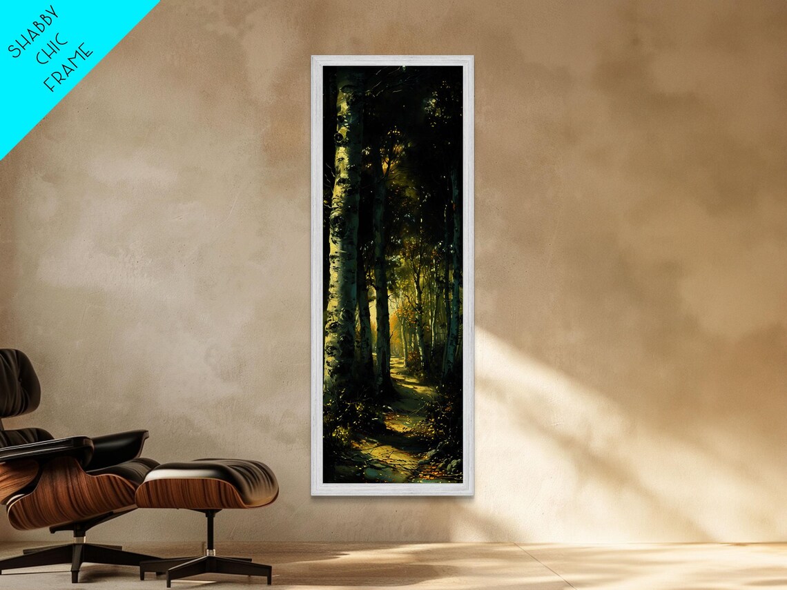 Serene Birch Tree Pathway In Tall Skinny Art Framed Print Perfect For Tranquil Wall Decor In Bedrooms Or Study Rooms - Image 4