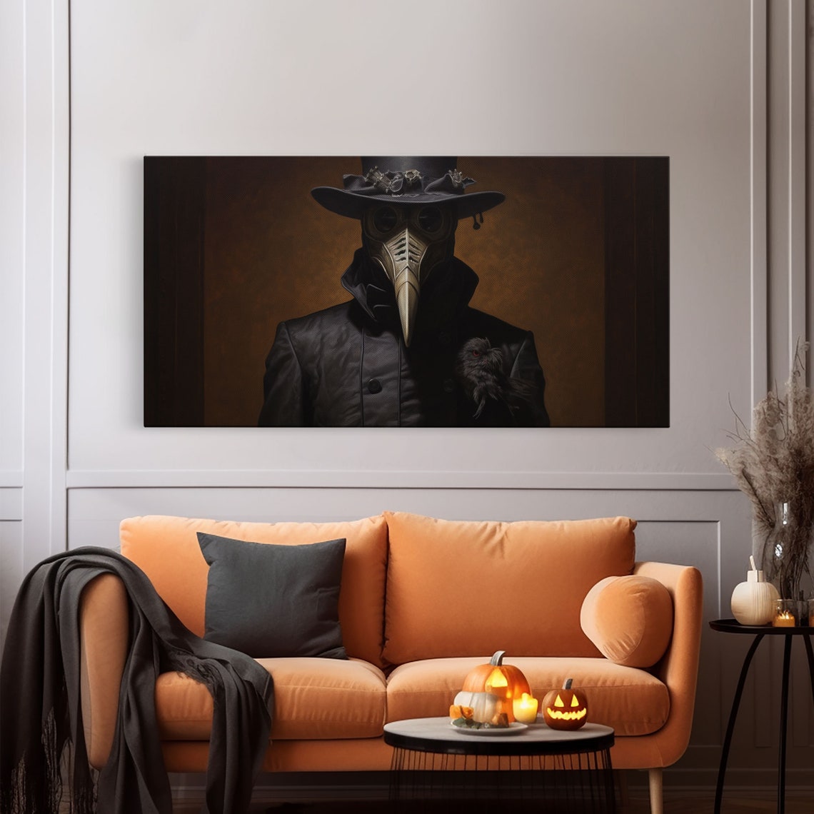 Plague Doctor With Black Crow Amber Victorian Gothic Wall Art - Image 6