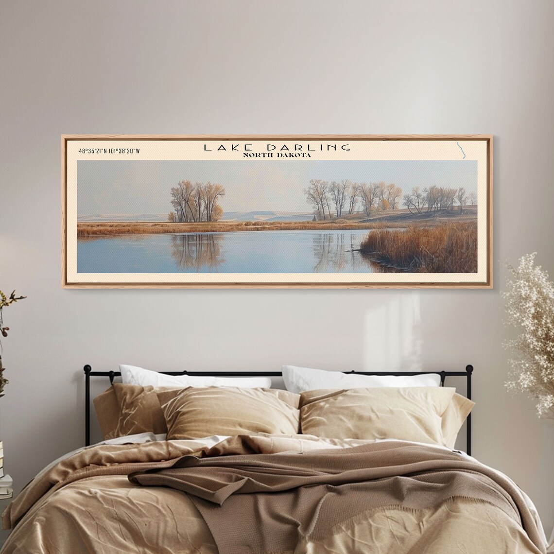Lake Darling North Dakota Golden Reeds Mirror Reflection Travel Poster - Image 2