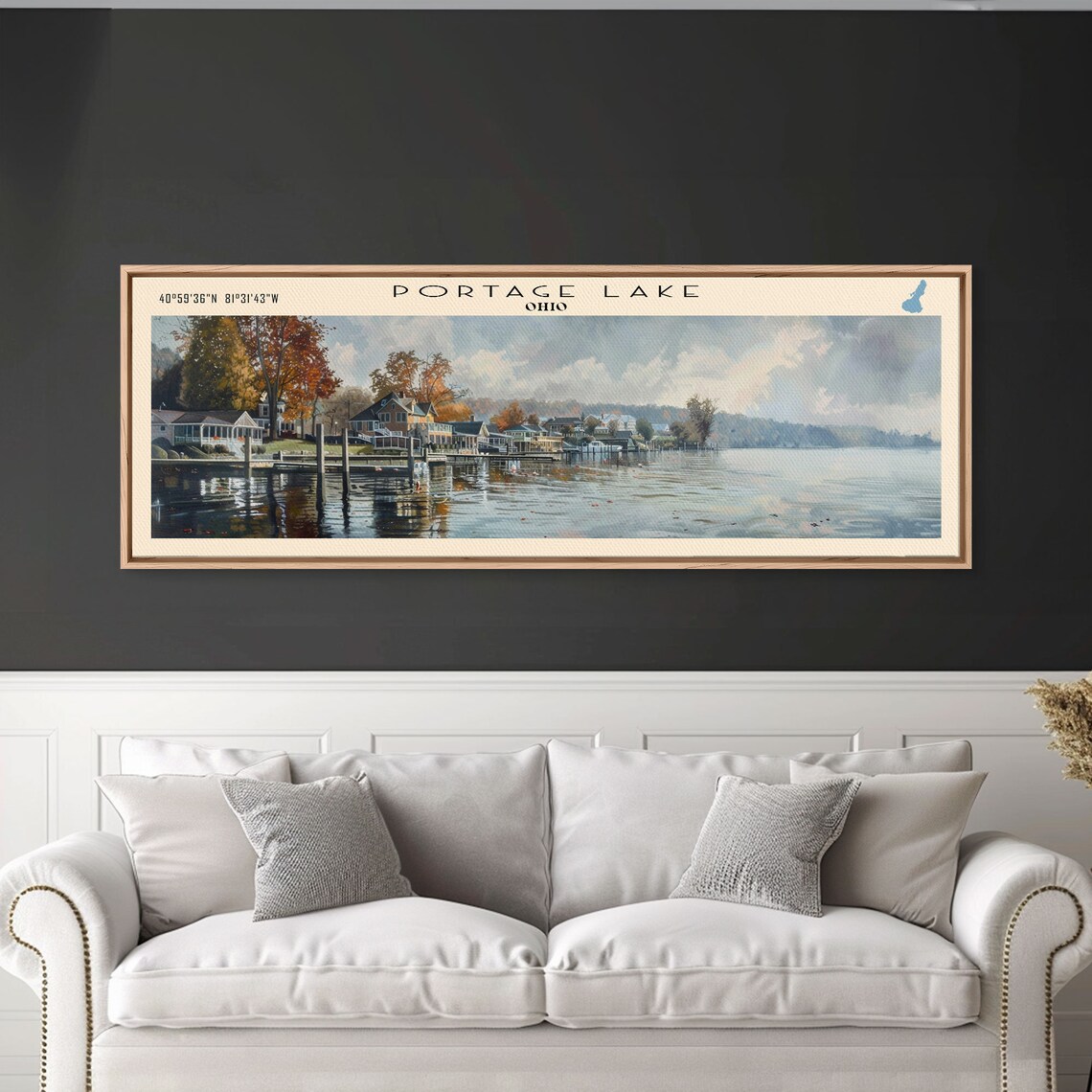 Portage Lake Ohio Lakeside Cottages Autumn Shore Marina Travel Poster - Image 4