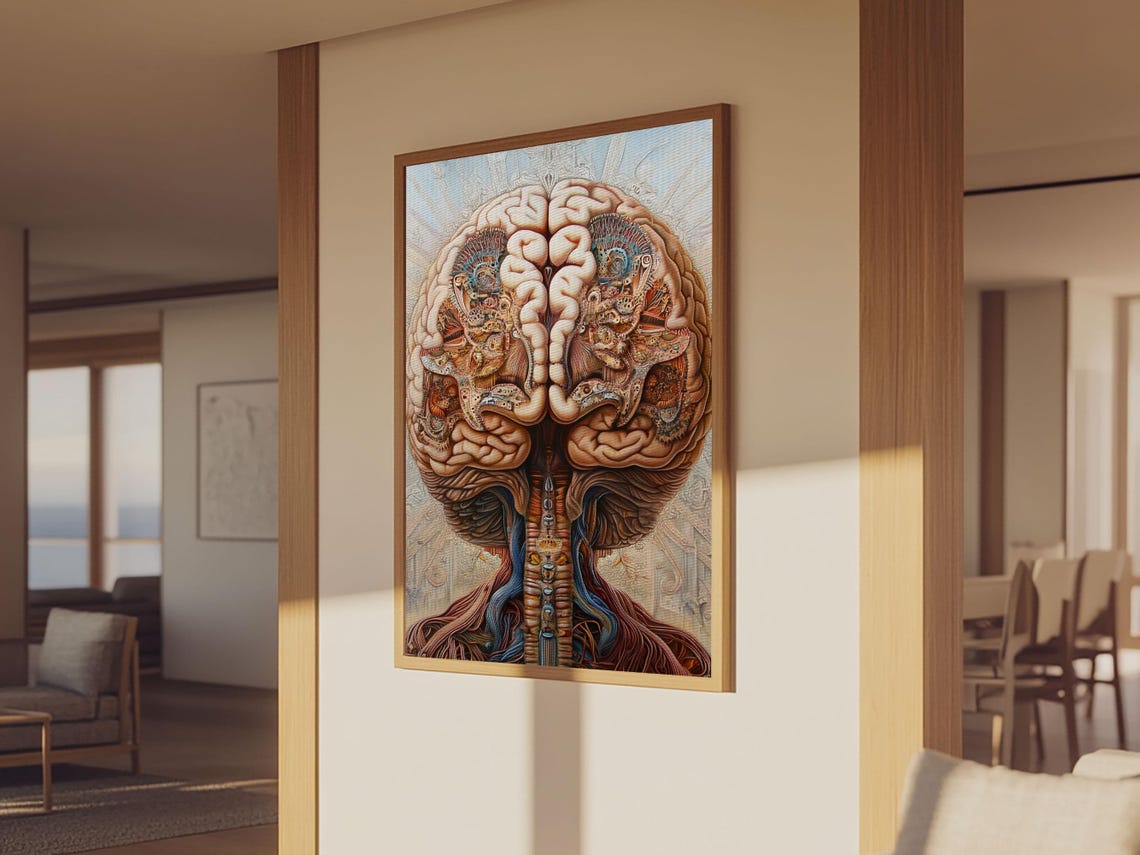 Vintage Human Brain Anatomy Intricate Science Medical Art Wall Poster - Image 2