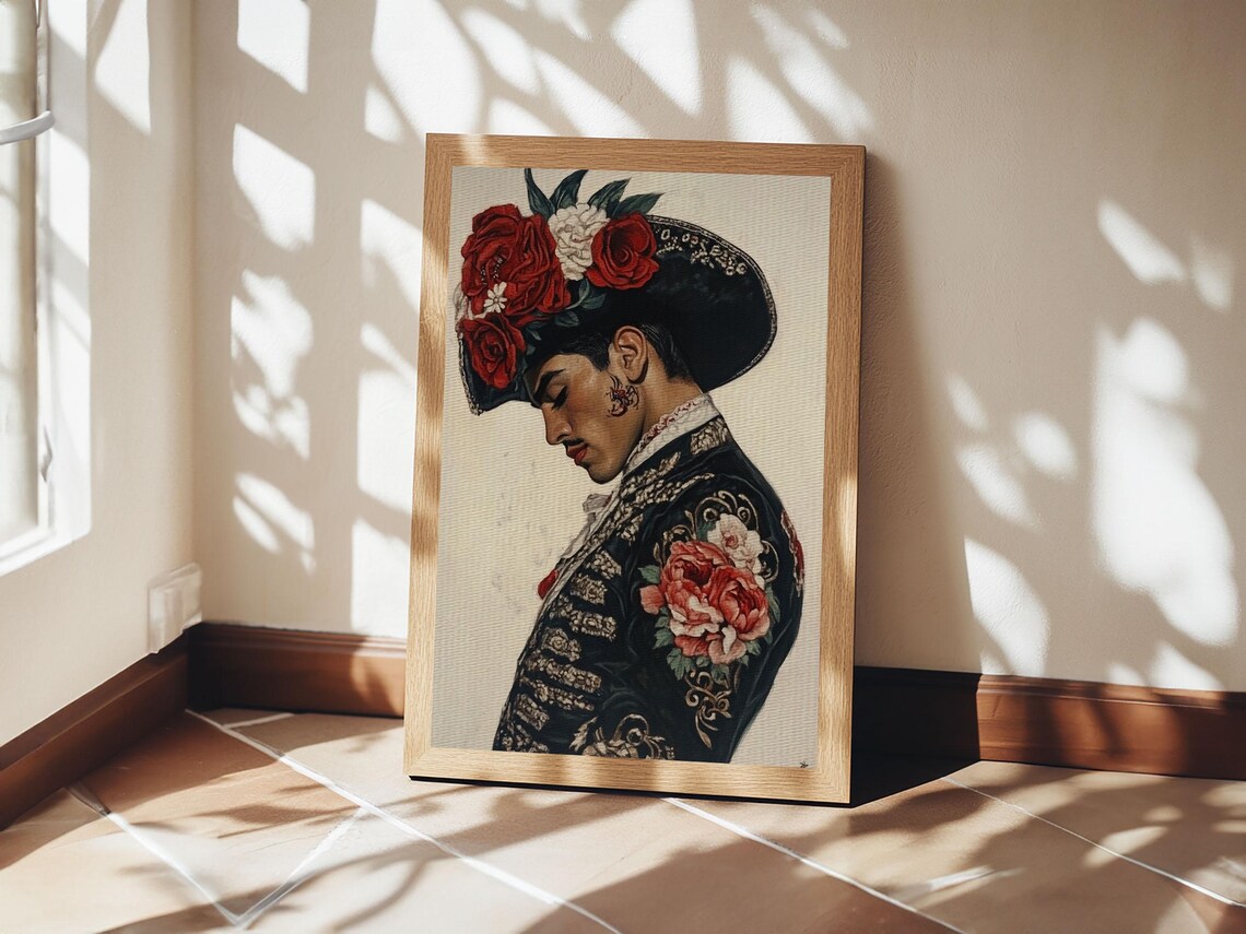 Matador Bullfighter Portrait Rose Adorned Hat Embroidered Suit Wall Art - Image 4