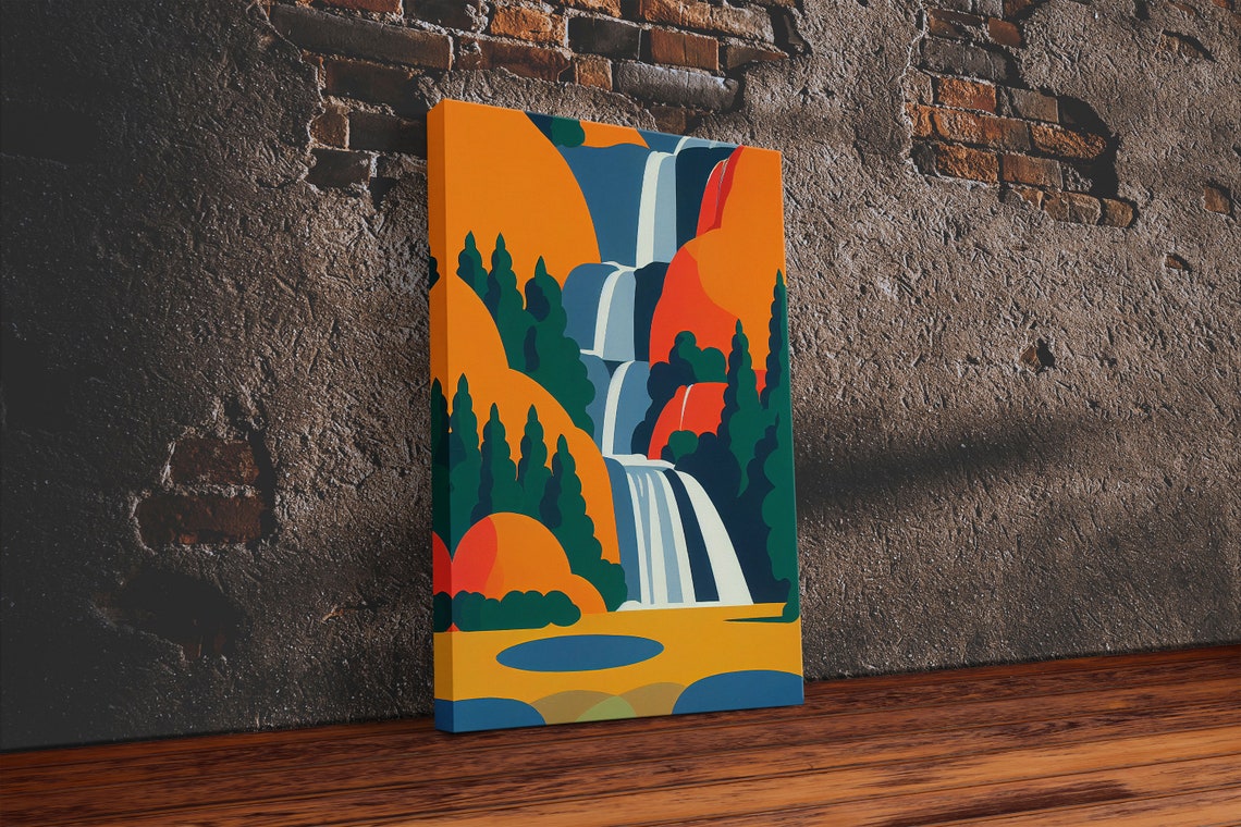 Bold Geometric Waterfall In Orange Teal Abstract Style Modern Print