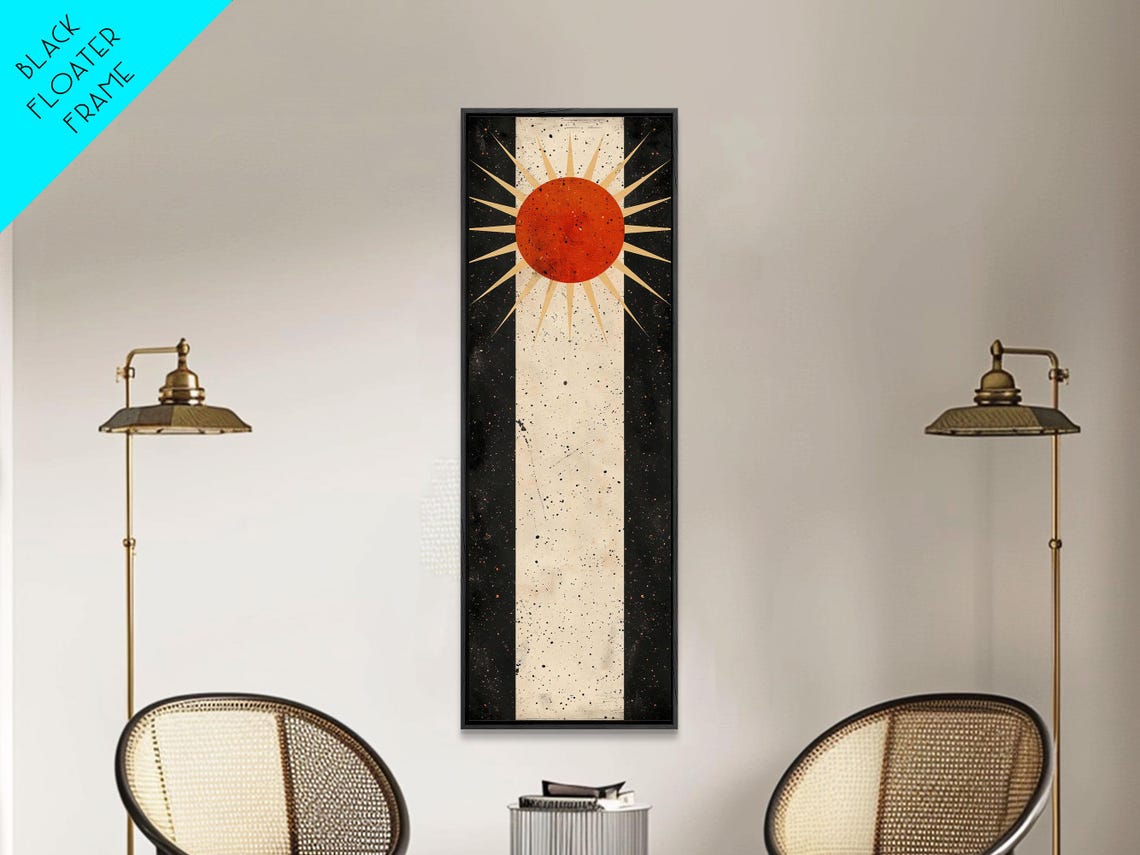 Abstract Red Sunburst Gold Rays Distressed Black Beige Column Poster - Image 4