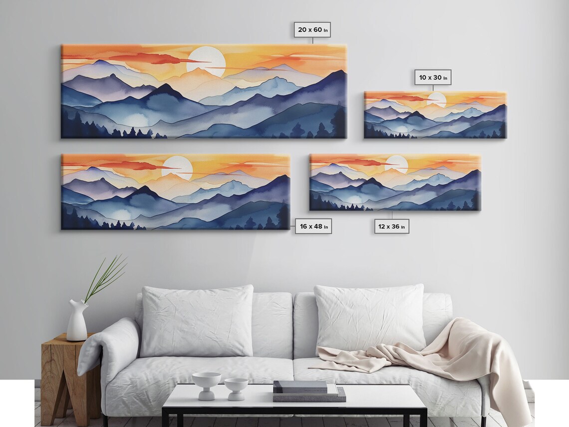 Mid-Century Modern Mountain Sunset Art Print, Panoramic - Image 2