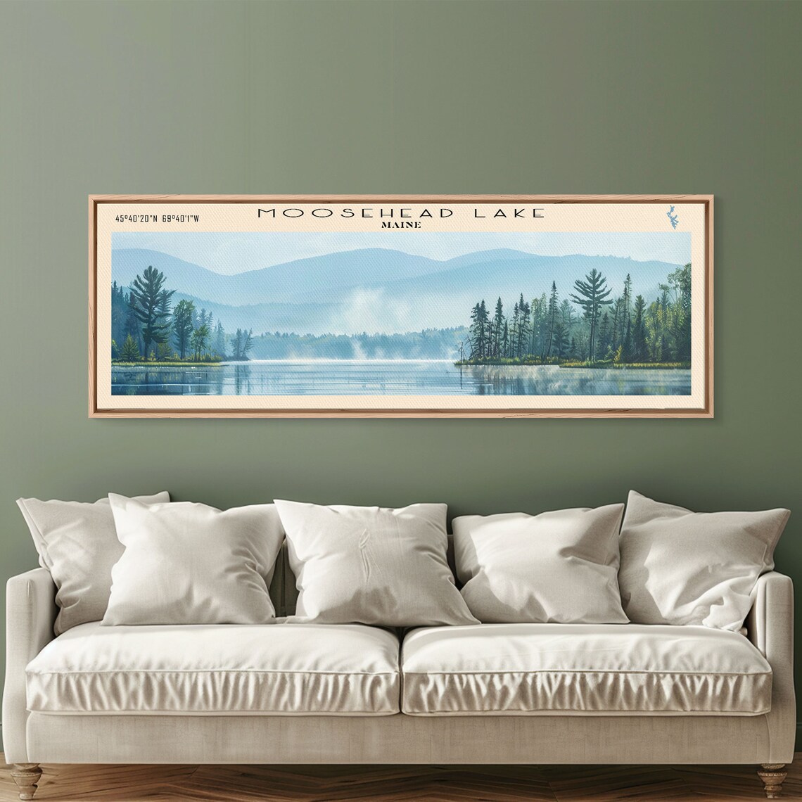 Moosehead Lake Maine Blue Misty Mountains Pine Shore Travel Poster - Image 4