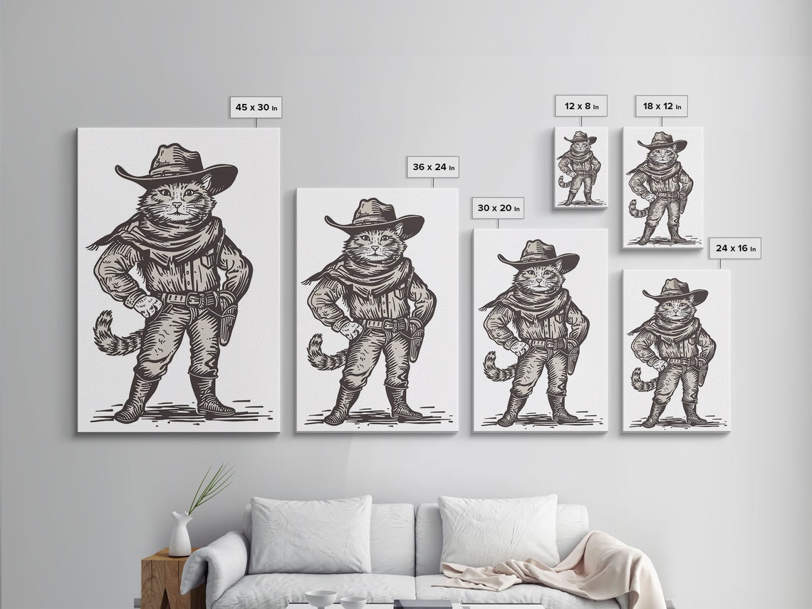 Cowboy Cat Vintage Engraving Style Western Gunslinger Kitty Poster - Image 2