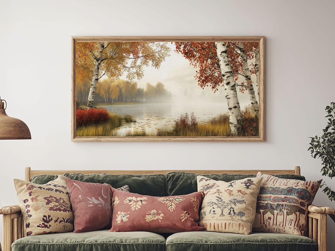 Golden Autumn Birch Trees Misty Lake Fall Foliage Landscape Poster - Image 5