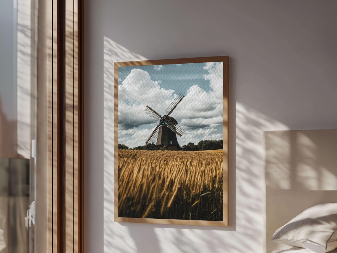 Dutch Windmill Golden Wheat Field Countryside Landscape Travel Poster - Image 5
