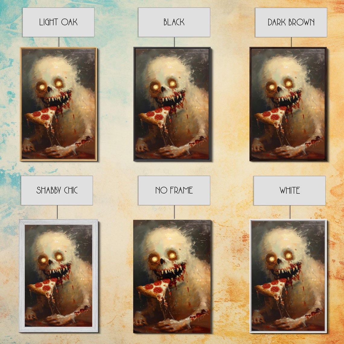Zombie Ghost Devouring Pepperoni Pizza Horror Funny Art Poster - Image 2