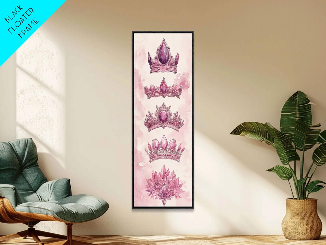 Pink Jeweled Crowns Tiaras Watercolor Royal Princess Art Poster - Image 6