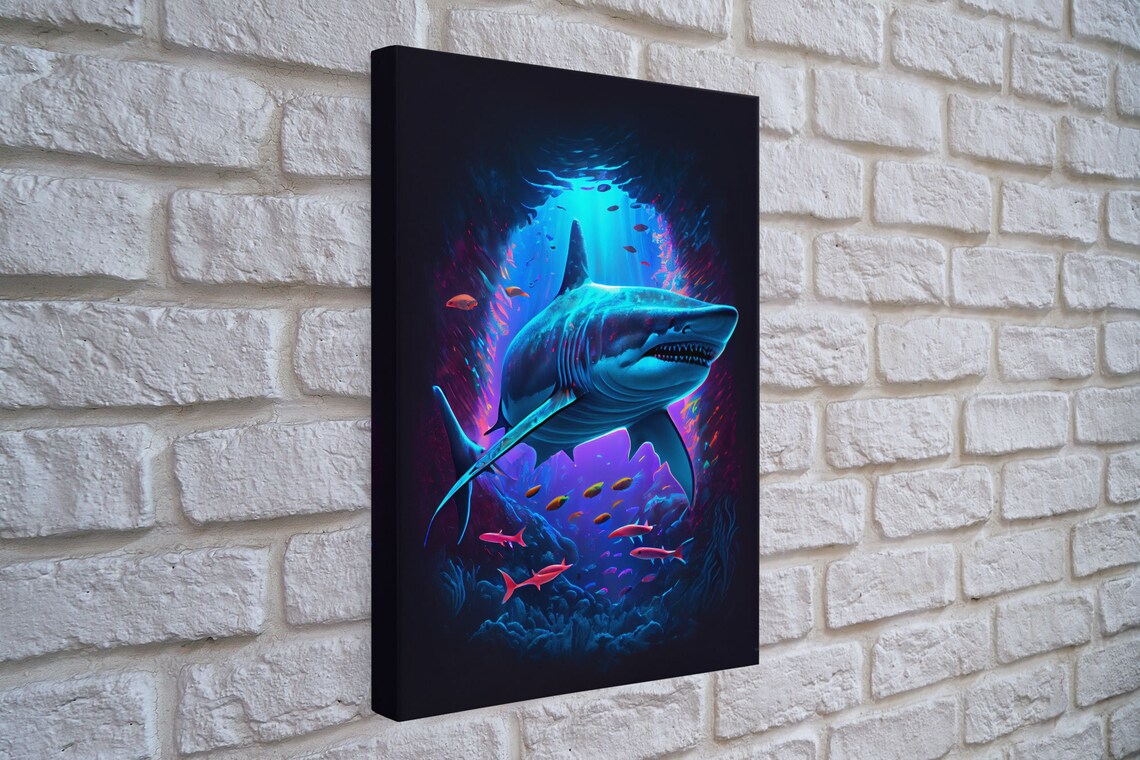 Shark Colorful Retro-Style Watercolor Ocean Poster Print - Image 2